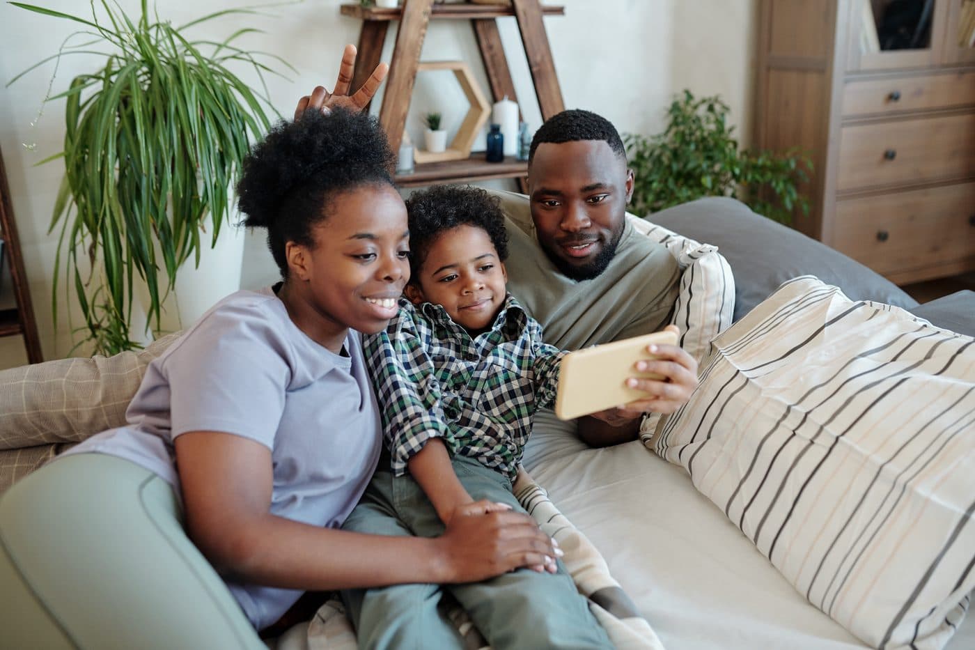 A family relaxing together in their new home